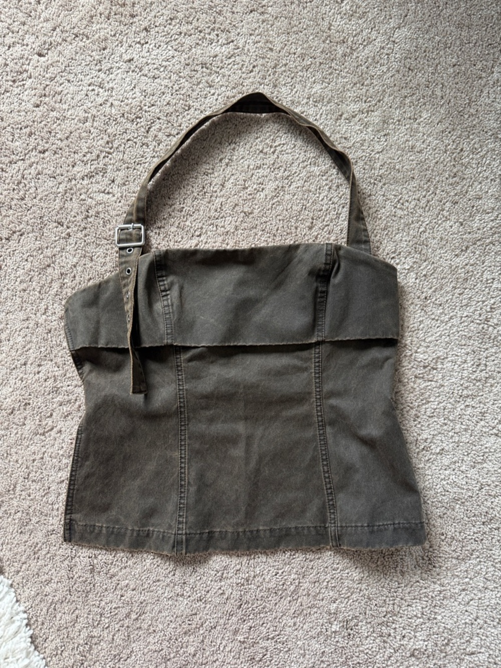 Strapless Olive Green Canvas Top with Buckle Strap